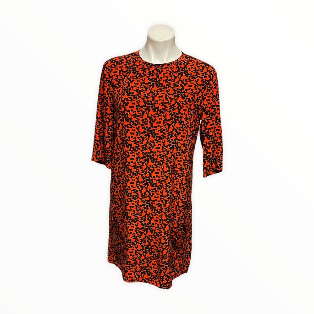 Equipment Femme Medium Red Printed Crew Neck 1/2 Sleeve Silk Shift Dress